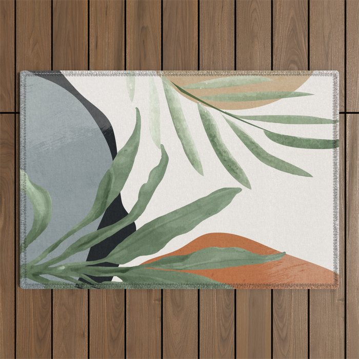 Abstract Art Tropical Leaves 10 Outdoor Rug Gallery Image 1
