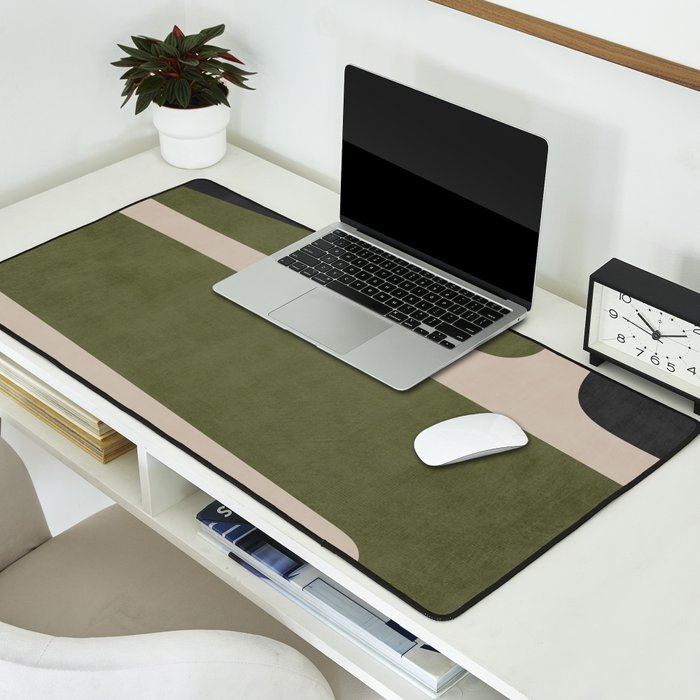 Abstract Minimalist Artwork Olive Green Black Desk Mat Gallery Image 2