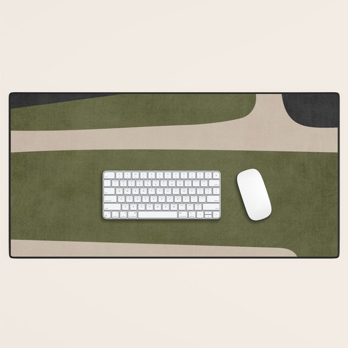 Abstract Minimalist Artwork Olive Green Black Desk Mat Gallery Image 1