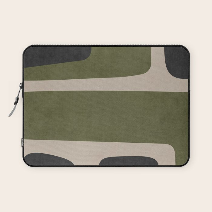 Abstract Minimalist Artwork Olive Green Black Laptop Sleeve Gallery Image 1