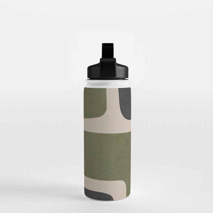 Abstract Minimalist Artwork Olive Green Black Water Bottle Gallery Image 2