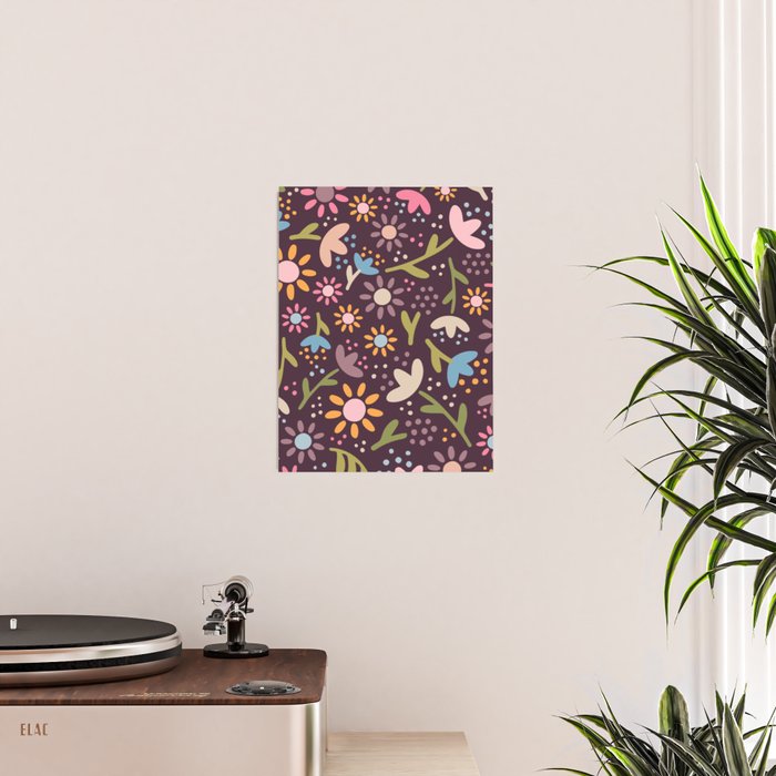 Ditsy Daisy Floral on Burgundy Poster Gallery Image 2