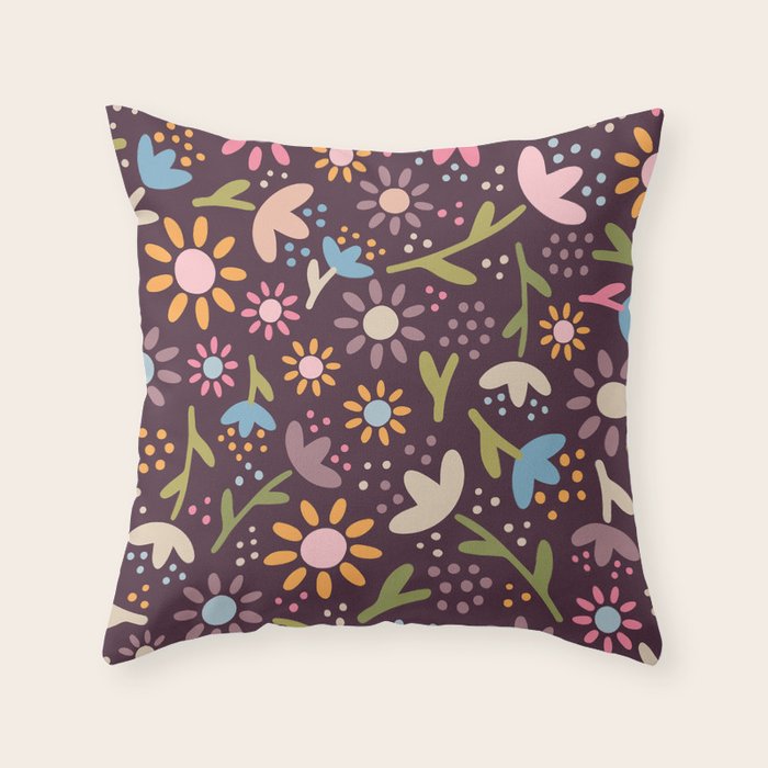 Ditsy Daisy Floral on Burgundy Throw Pillow Gallery Image 6