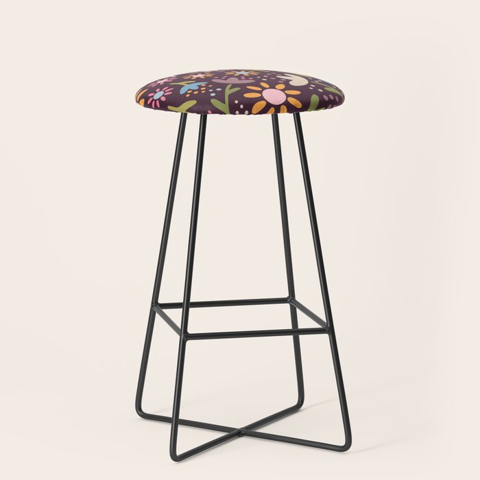 Ditsy Daisy Floral on Burgundy Stool Gallery Image 1
