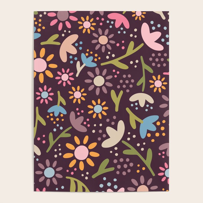 Ditsy Daisy Floral on Burgundy Poster Gallery Image 4