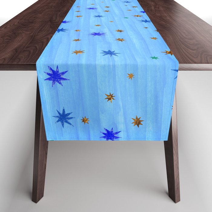 Celestial Star Twinkle in Blue Watercolor Table Runner Gallery Image 1