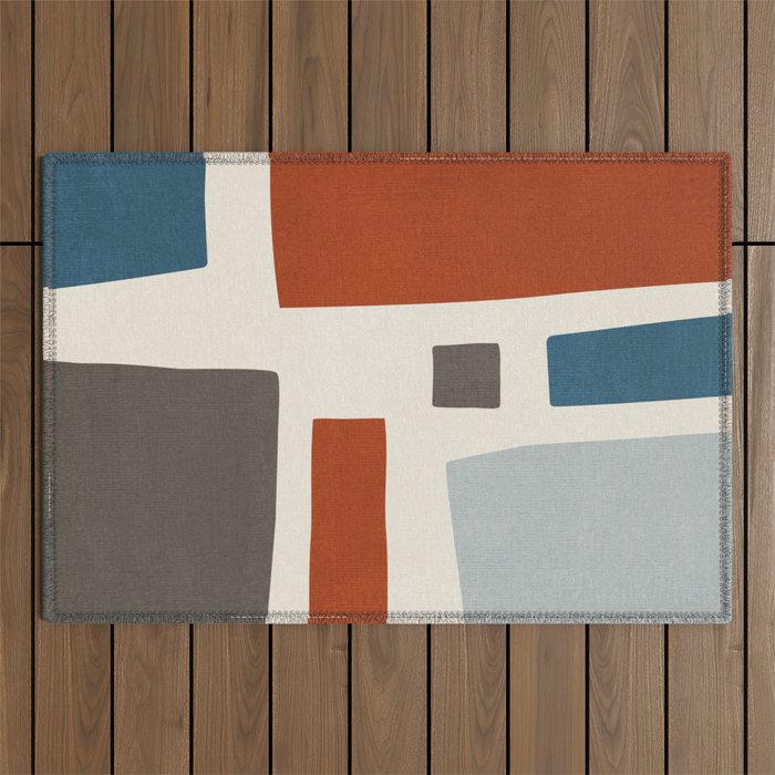 Abstract Shapes Burnt Orange Gray Blue Outdoor Rug Gallery Image 1