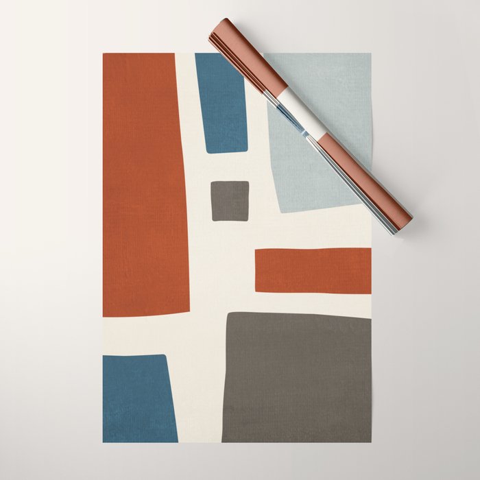 Abstract Shapes Burnt Orange Gray Blue Wrapping Paper Gallery Image 1