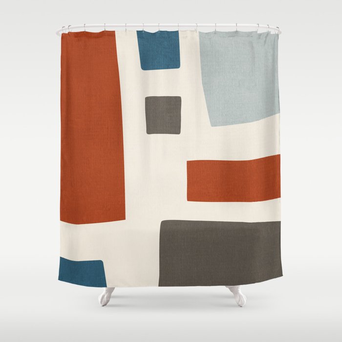 Abstract Shapes Burnt Orange Gray Blue Shower Curtain Gallery Image 1