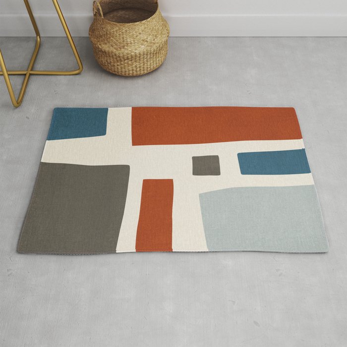 Abstract Shapes Burnt Orange Gray Blue Rug Gallery Image 1