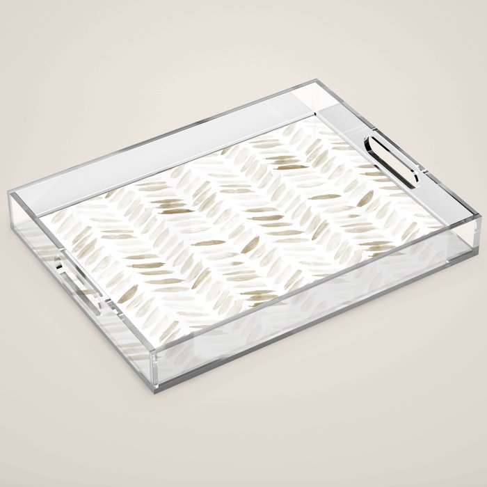 Boho herringbone in coffee shades - watercolor chevron  Acrylic Tray Gallery Image 1