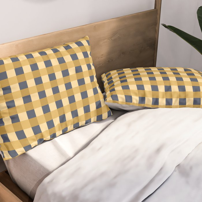 Checkered Multicolor Pattern XIV Yellow and Navy Blue Pillow Sham Gallery Image 2