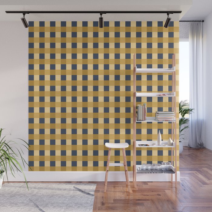 Checkered Multicolor Pattern XIV Yellow and Navy Blue Wall Mural Gallery Image 1