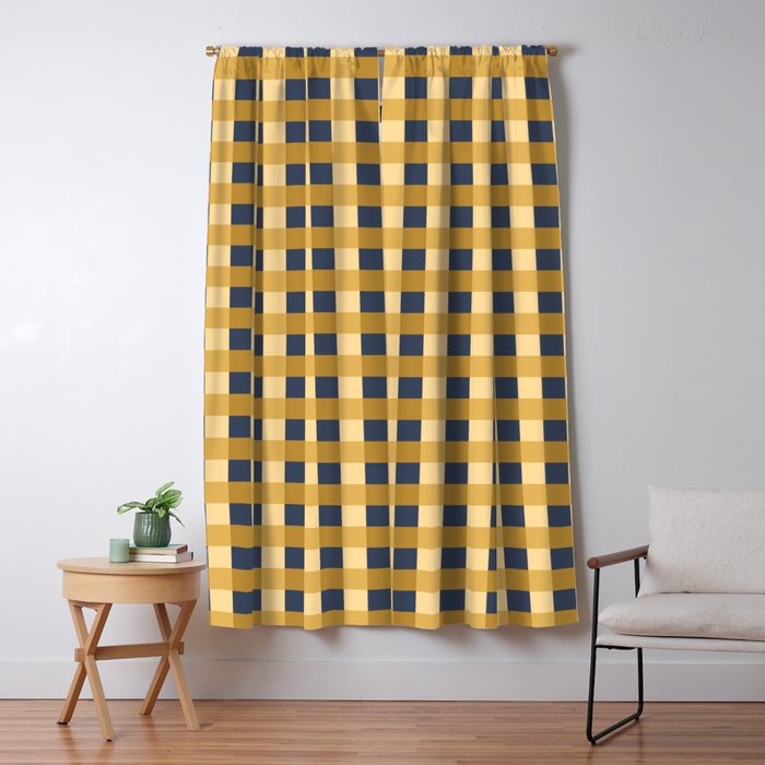 Checkered Multicolor Pattern XIV Yellow and Navy Blue Window Curtain Gallery Image 5