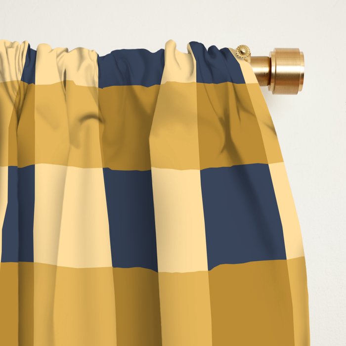 Checkered Multicolor Pattern XIV Yellow and Navy Blue Window Curtain Gallery Image 2