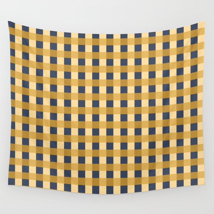 Checkered Multicolor Pattern XIV Yellow and Navy Blue Wall Tapestry Gallery Image 4