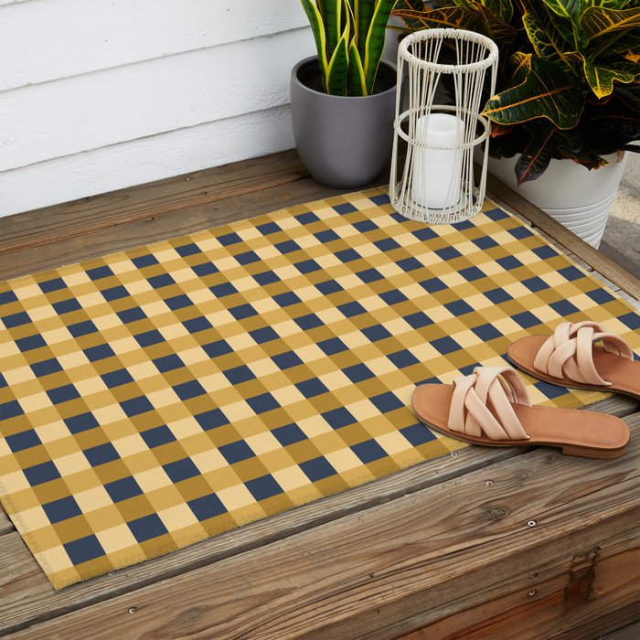 Checkered Multicolor Pattern XIV Yellow and Navy Blue Outdoor Rug Gallery Image 2