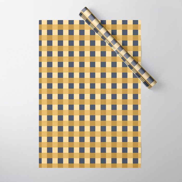 Checkered Multicolor Pattern XIV Yellow and Navy Blue Wrapping Paper Gallery Image 1