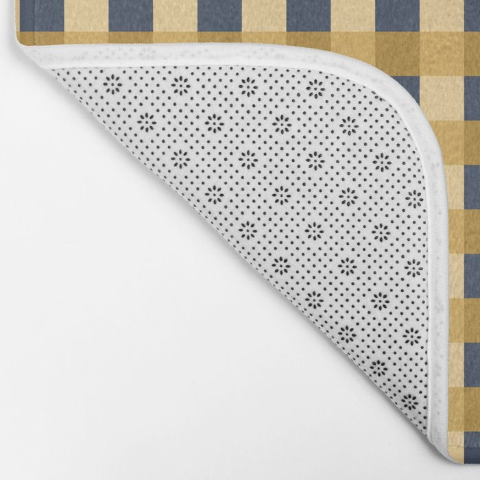 Checkered Multicolor Pattern XIV Yellow and Navy Blue Bath Mat Gallery Image 2