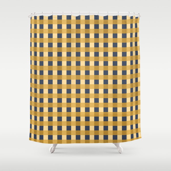 Checkered Multicolor Pattern XIV Yellow and Navy Blue Shower Curtain Gallery Image 1