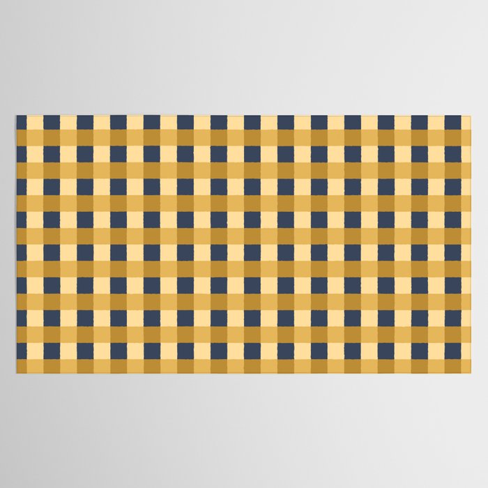 Checkered Multicolor Pattern XIV Yellow and Navy Blue Tablecloth Gallery Image 2