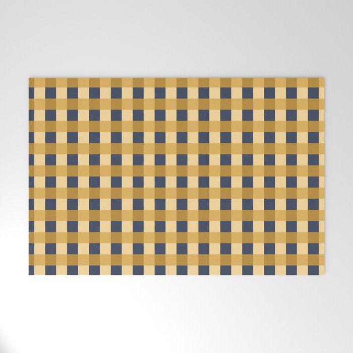 Checkered Multicolor Pattern XIV Yellow and Navy Blue Welcome Mat Gallery Image 1