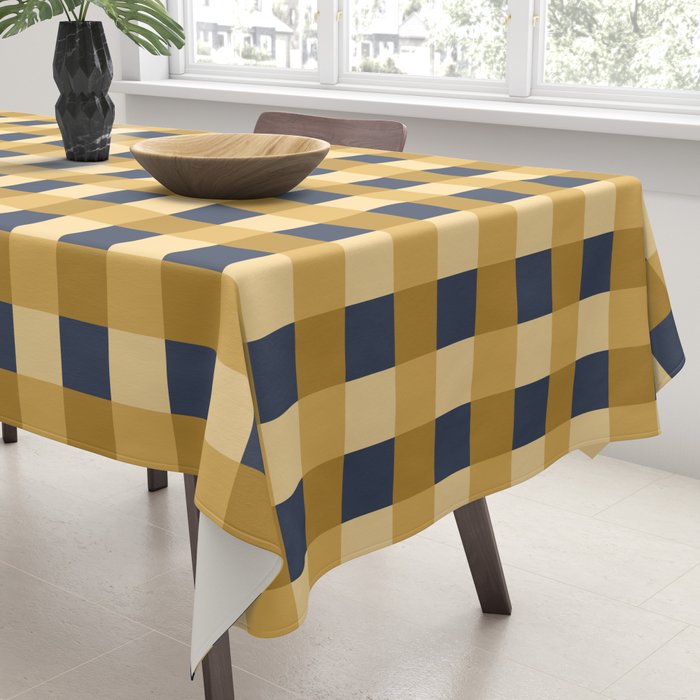 Checkered Multicolor Pattern XIV Yellow and Navy Blue Tablecloth Gallery Image 3