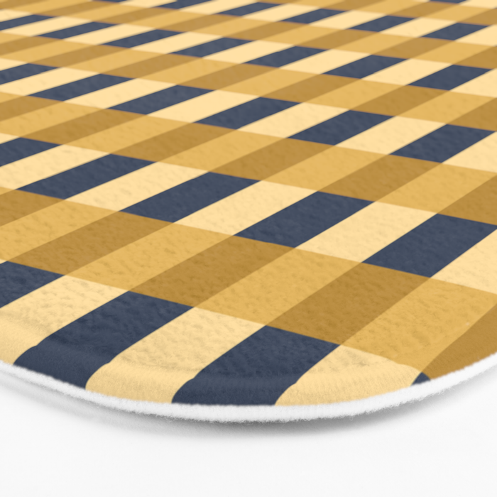 Checkered Multicolor Pattern XIV Yellow and Navy Blue Bath Mat Gallery Image 3