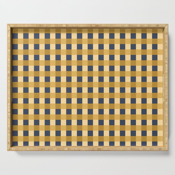 Checkered Multicolor Pattern XIV Yellow and Navy Blue Serving Tray Gallery Image 1