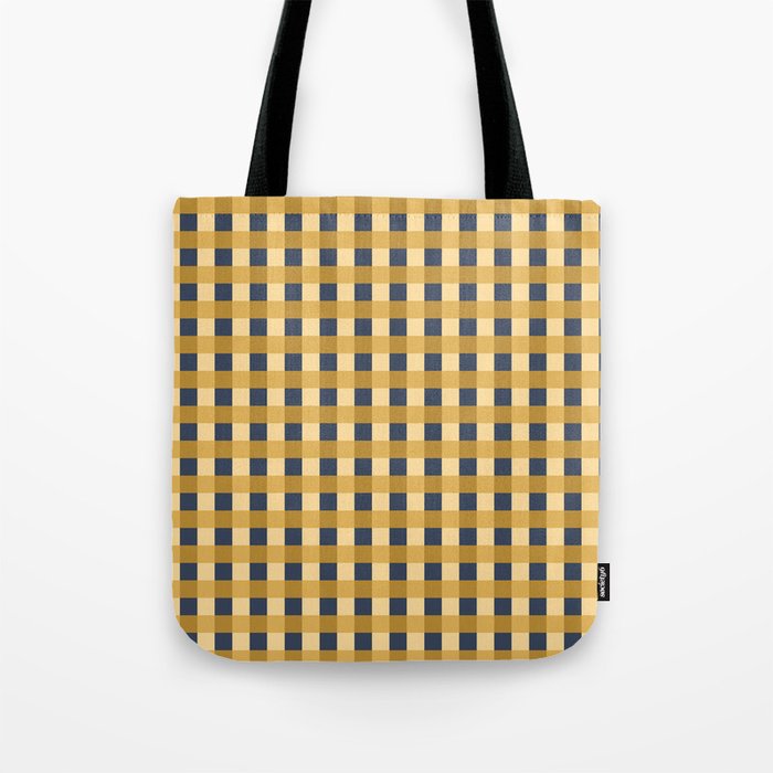 Checkered Multicolor Pattern XIV Yellow and Navy Blue Tote Bag Gallery Image 1