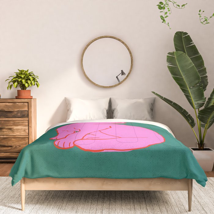 Pink Cat On Green Background Comforter Gallery Image 3