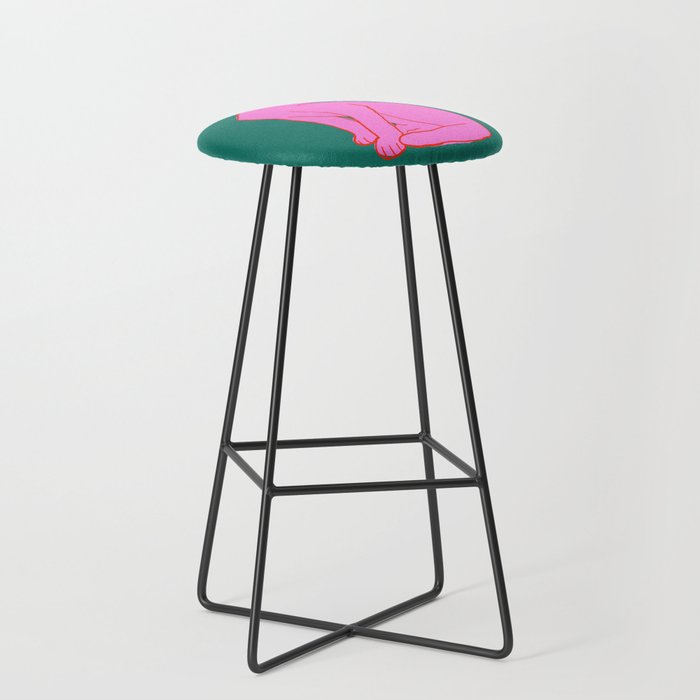 Pink Cat On Green Background Stool Gallery Image 1