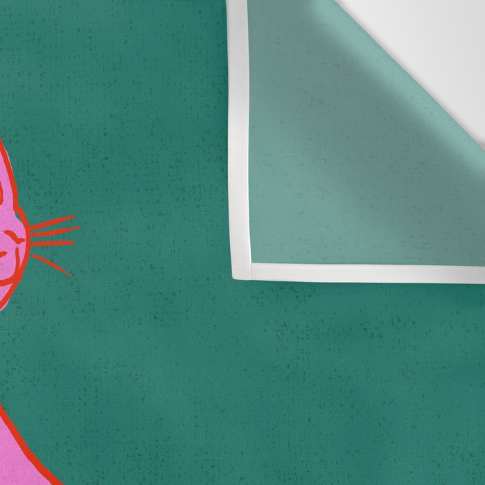 Pink Cat On Green Background Wall Tapestry Gallery Image 3
