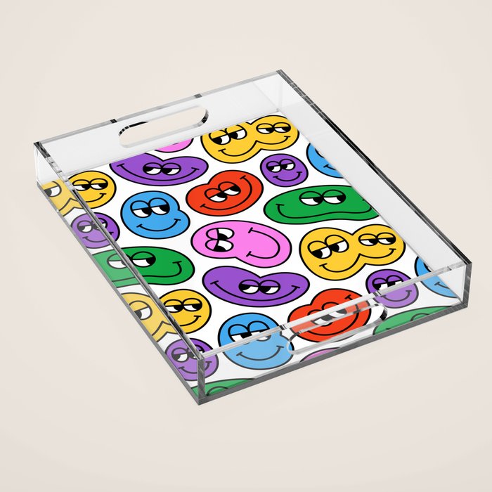 Funny happy face cartoon art pattern Acrylic Tray Gallery Image 1