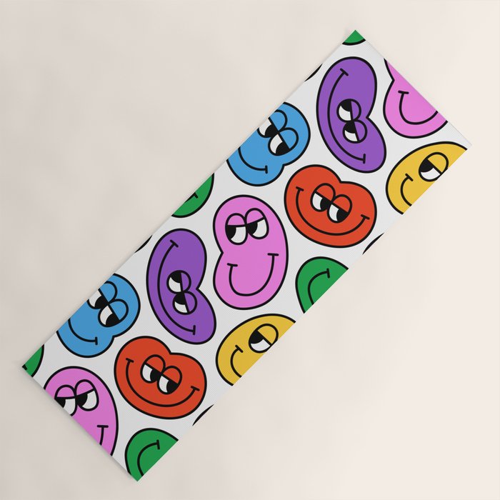 Funny happy face cartoon art pattern Yoga Mat Gallery Image 1