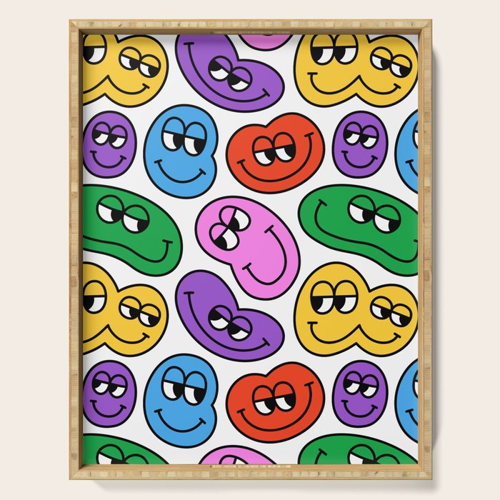 Funny happy face cartoon art pattern Serving Tray Gallery Image 1