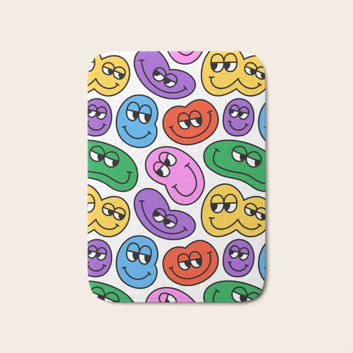 Funny happy face cartoon art pattern Bath Mat Gallery Image 1