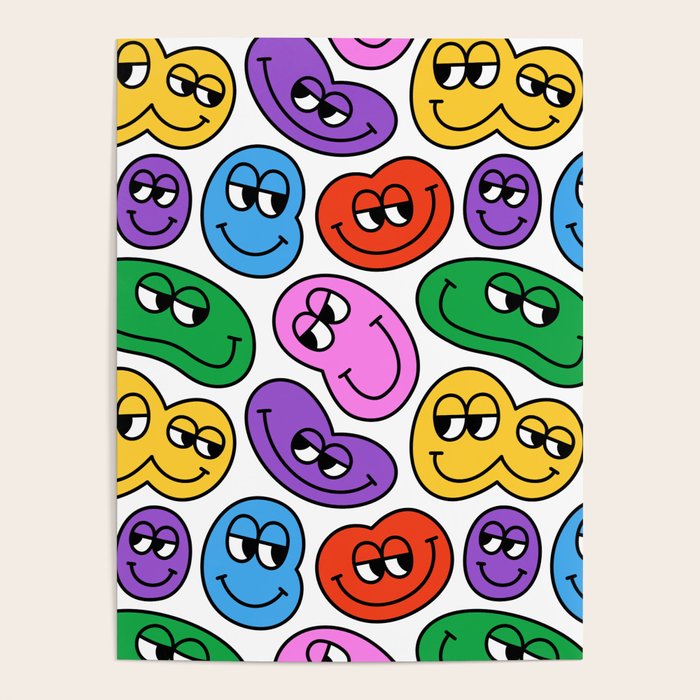 Funny happy face cartoon art pattern Poster Gallery Image 1