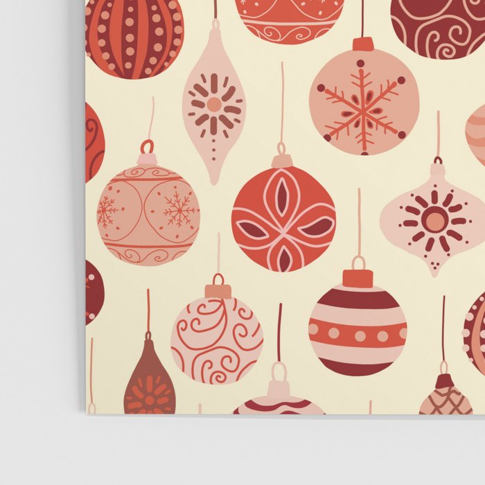 Christmas Ornaments Red Pink Beige Pattern Poster Gallery Image 3