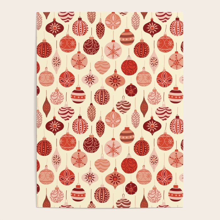 Christmas Ornaments Red Pink Beige Pattern Poster Gallery Image 4