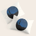Mid Century Modern Round Circle Photo Blue Star Night Sky Pine Tree Silhouette Pillow Sham Gallery Image 3