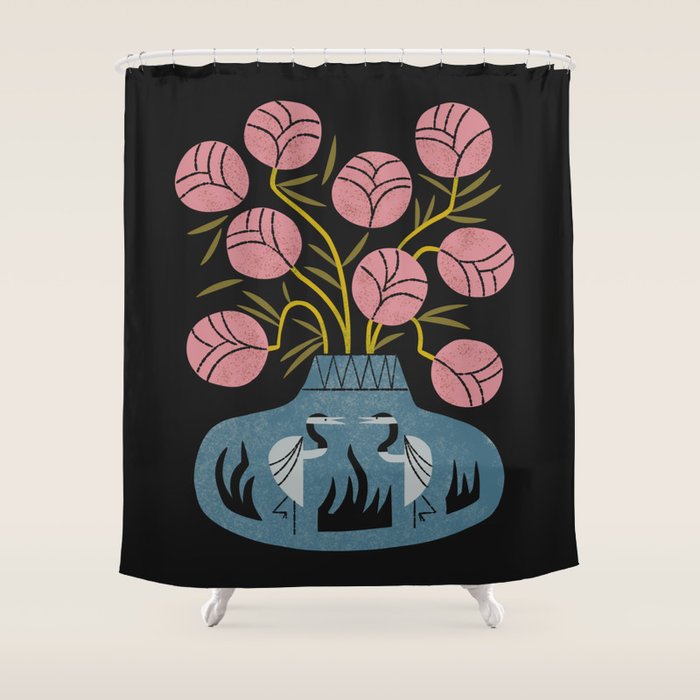 Pink Bouquet And Crane Vase Shower Curtain Gallery Image 1