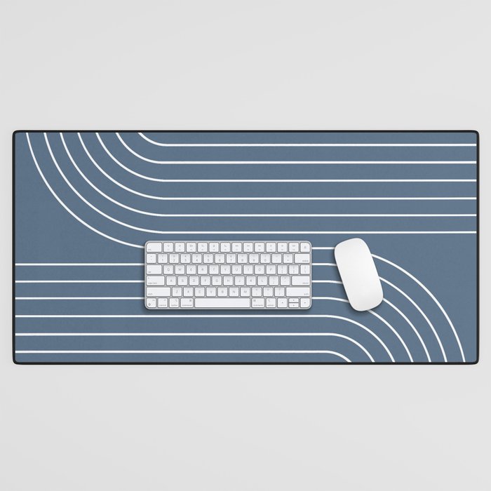 Minimal Line Curvature LXXXIV Nautical Blue Mid Century Modern Arch Abstract Desk Mat Gallery Image 1