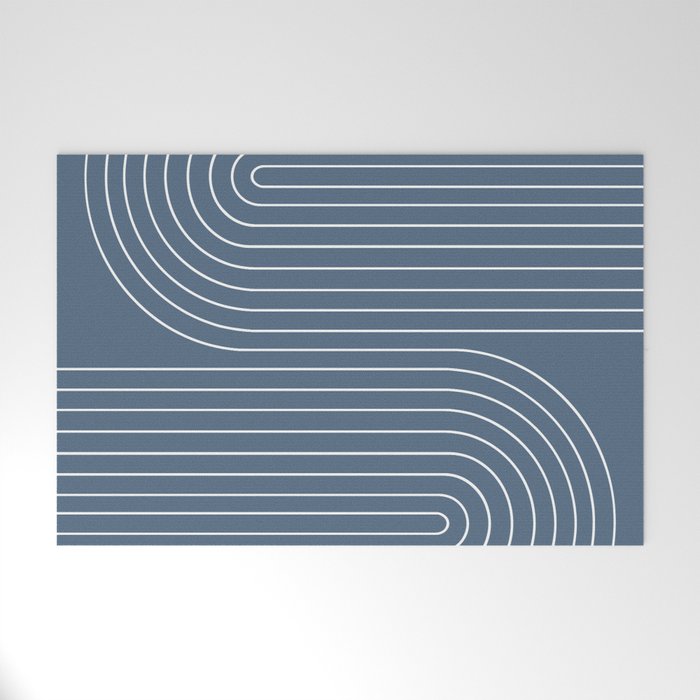 Minimal Line Curvature LXXXIV Nautical Blue Mid Century Modern Arch Abstract Welcome Mat Gallery Image 1