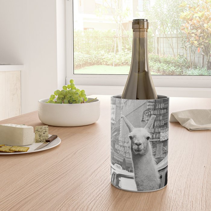  llama in times square print - a llama in times square-Llama Riding in Taxi, Black and White Vintage Wine Chiller Gallery Image 4