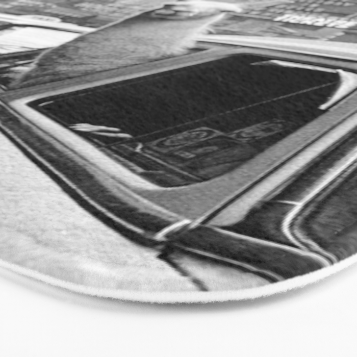  llama in times square print - a llama in times square-Llama Riding in Taxi, Black and White Vintage Bath Mat Gallery Image 3