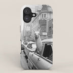  llama in times square print - a llama in times square-Llama Riding in Taxi, Black and White Vintage iPhone Case Gallery Image 1