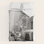  llama in times square print - a llama in times square-Llama Riding in Taxi, Black and White Vintage Comforter Gallery Image 6