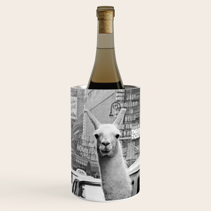  llama in times square print - a llama in times square-Llama Riding in Taxi, Black and White Vintage Wine Chiller Gallery Image 1