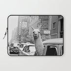 llama in times square print - a llama in times square-Llama Riding in Taxi, Black and White Vintage Laptop Sleeve Gallery Image 1